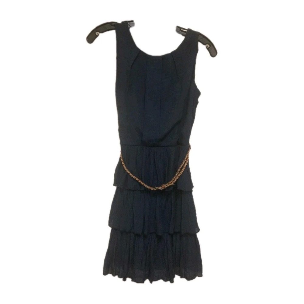 Paper Doll Belted Ruffled Dress Women's Size 3 Navy NWOT